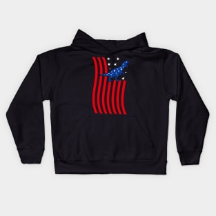 Patriotic Dinosaur Silhouette with American Flag, Creative depiction of a dinosaur silhouette filled with the American flag stars and stripes Kids Hoodie